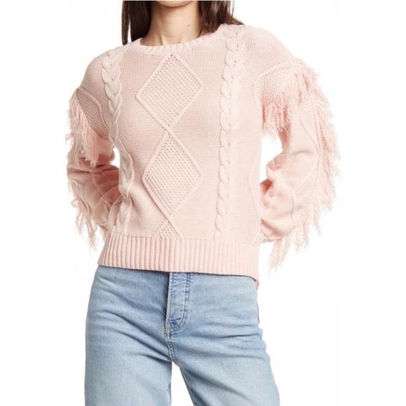 Kikit Sweaters - Kikit Cable Knit Fringe Sweater Pink M